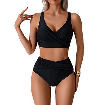 Women's Cross Wrap High Waisted Bikini, Tummy Control Two Piece Swimsuit