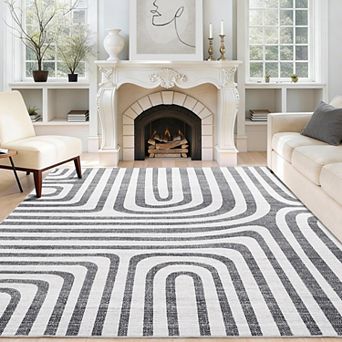 Area Rug for Living Room, Modern Washable Rug, Non-Slip Low-Pile Soft Floor Carpet