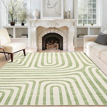 Area Rug for Living Room, Modern Washable Rug, Non-Slip Low-Pile Soft Floor Carpet