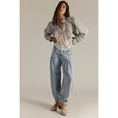 Women Baggy Harem Jean Drawstring Wide Leg Denim Pants