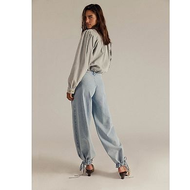 Women Baggy Harem Jean Drawstring Wide Leg Denim Pants