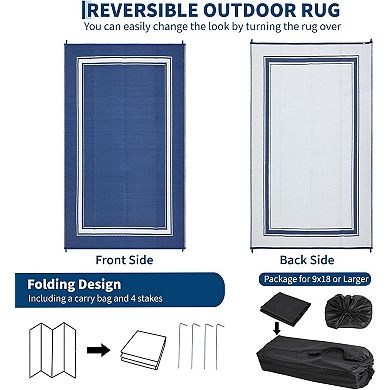Outdoor Rug Patio Waterproof Straw Plastic Reversible Mat Bordered Camping Rug