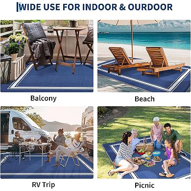 Outdoor Rug Patio Waterproof Straw Plastic Reversible Mat Bordered Camping Rug