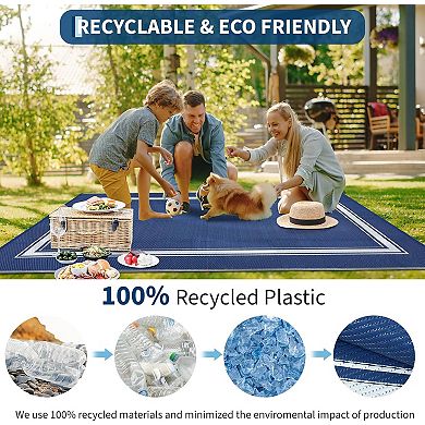 Outdoor Rug Patio Waterproof Straw Plastic Reversible Mat Bordered Camping Rug