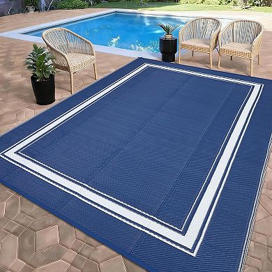 Outdoor Rug Patio Waterproof Straw Plastic Reversible Mat Bordered Camping Rug