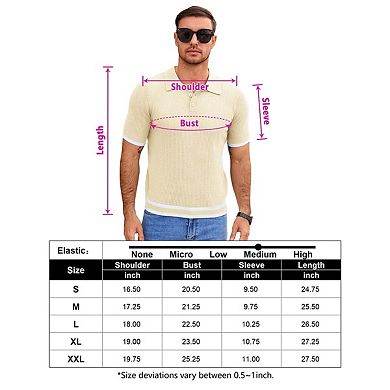 Seoria Mens Short Sleeve Textured Knit Polo Sweater Collared Pullover Top