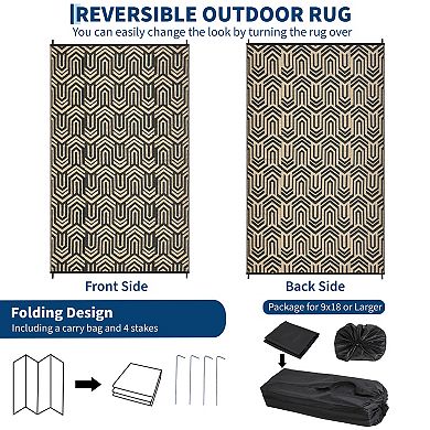 Modern Outdoor Plastic Mat, Geometric Striped Rug, Easy Care Portable Low Pile Carpet