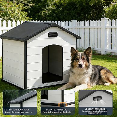 Waterproof Heavy-Duty Dog House: Plastic Kennel with Raised Floor, Hidden Vents & Easy Assembly