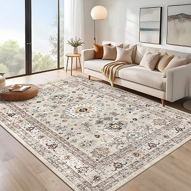 Polyester Cashmere Rectangular Hallway Bathroom Foldable Flower Printed Persian Washable Area Rug