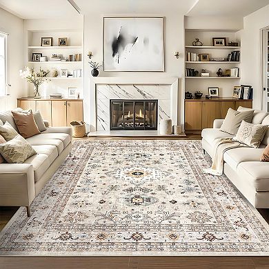 Polyester Cashmere Rectangular Hallway Bathroom Foldable Flower Printed Persian Washable Area Rug