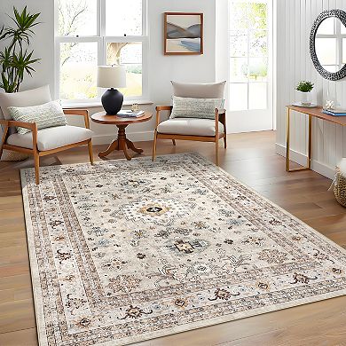 Polyester Cashmere Rectangular Hallway Bathroom Foldable Flower Printed Persian Washable Area Rug