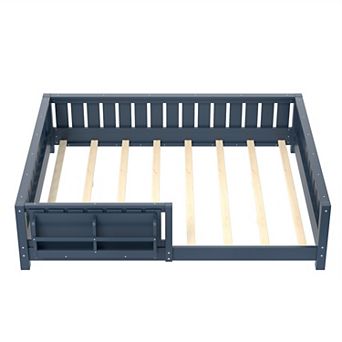 Pnronnc Montessori Low Profile Bed Floor Toddler Daybed Built-in Bookshelf and Safety Guardrail