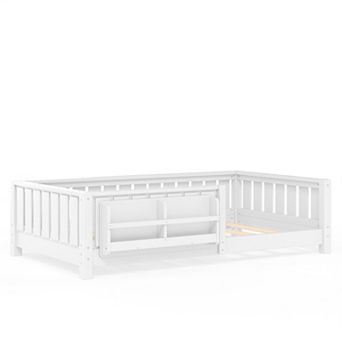 Pnronnc Montessori Low Profile Bed Floor Toddler Daybed Built-in Bookshelf and Safety Guardrail