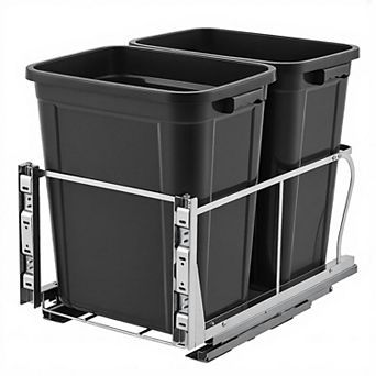 Heavy Duty Pull Out Kitchen Trash Can, Soft-Close Slides, Dual 304 Stainless Steel Buckets