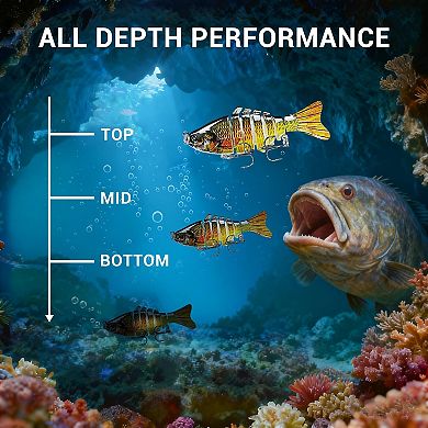 3 Pack Fishing Lures Multi Jointed Swimbait Slow Sinking Bass Trout