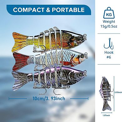 3 Pack Fishing Lures Multi Jointed Swimbait Slow Sinking Bass Trout