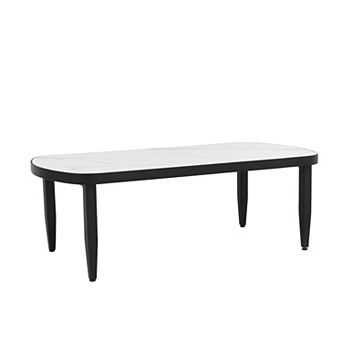 Eazegath 47.2'' L Modern Outdoor Aluminum Rounded Corner Coffee Table with Sintered Stone Top