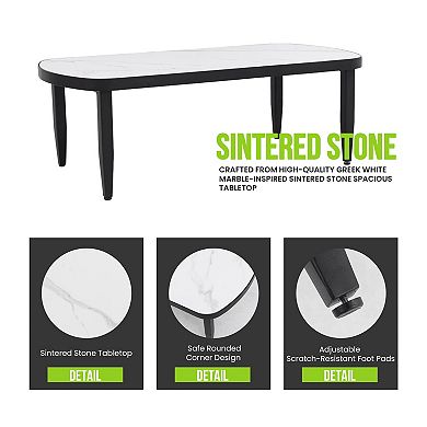 Eazegath 47.2'' L Modern Outdoor Aluminum Rounded Corner Coffee Table with Sintered Stone Top