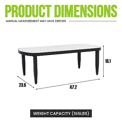 Eazegath 47.2'' L Modern Outdoor Aluminum Rounded Corner Coffee Table with Sintered Stone Top