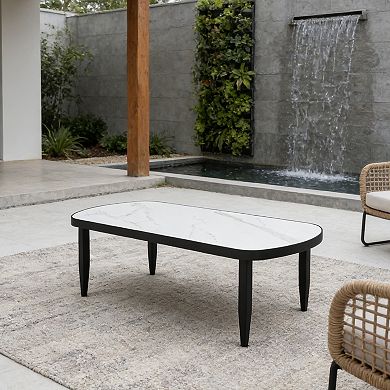 Eazegath 47.2'' L Modern Outdoor Aluminum Rounded Corner Coffee Table with Sintered Stone Top