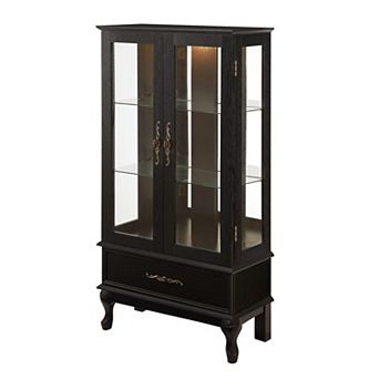 Eazegath Antique Glass Curio Display Storage Cabinet Sideboard with Bulb and Drawer