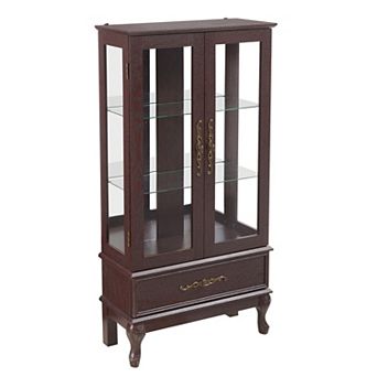 Eazegath Antique Glass Curio Display Storage Cabinet Sideboard with Bulb and Drawer