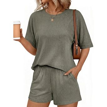 Ekouaer Women's Ribbed Matching Set with Pocket for Cruise and Casual Wear
