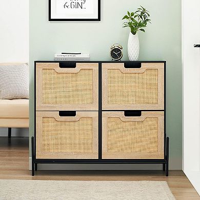 4-Tier Shoe Cabinet, Modern Slim Entryway Shoe Rack with Flip-Up Doors & Adjustable Shelves
