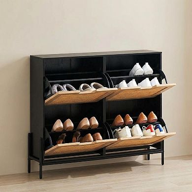 4-Tier Shoe Cabinet, Modern Slim Entryway Shoe Rack with Flip-Up Doors & Adjustable Shelves
