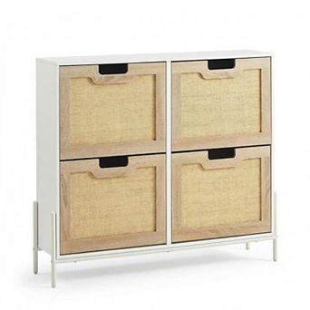 4 tier Shoe Cabinet, Modern Slim Entryway Shoe Rack with Flip-Up Doors & Adjustable Shelves
