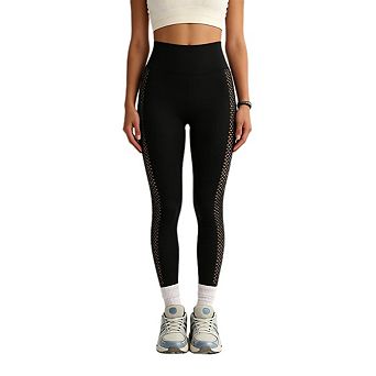 Women's Summer Yoga Pants Side Cut Out Workout Leggings Quick Dry Cycling Running Gym