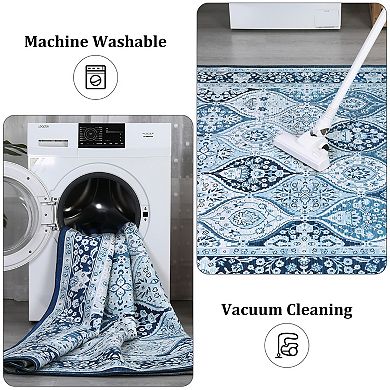 Abstract Pattern Area Rug - Machine Washable & Non-Slip Runner Rug for Living Room Bedroom Hallway
