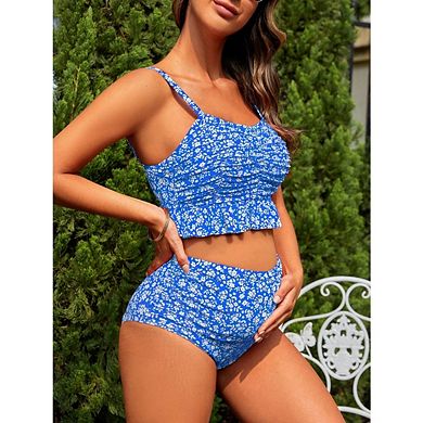 Women's Ruffle Bikini Swimsuits V Neck High Waisted 2 Piece Bathing Suits