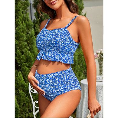 Women's Ruffle Bikini Swimsuits V Neck High Waisted 2 Piece Bathing Suits