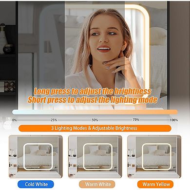LED Vanity Desk with Mirror, 4 Drawers, Power Outlet, Cushioned Stool