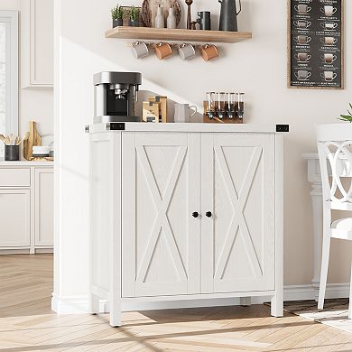 Small Storage Cabinet, Farmhouse Sideboard with 2 Doors & Adjustable Shelves, Buffet Cabinet