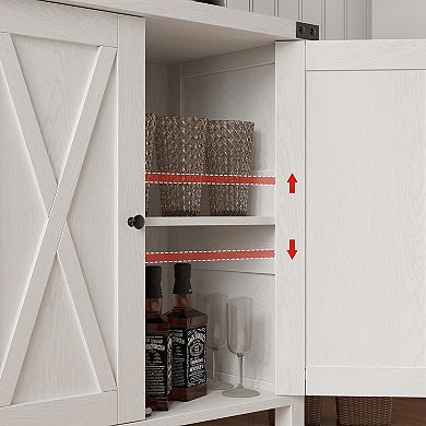 Small Storage Cabinet, Farmhouse Sideboard with 2 Doors & Adjustable Shelves, Buffet Cabinet