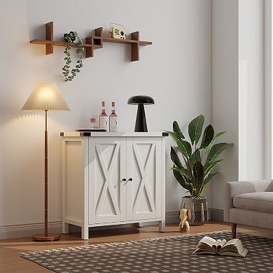 Small Storage Cabinet, Farmhouse Sideboard with 2 Doors & Adjustable Shelves, Buffet Cabinet