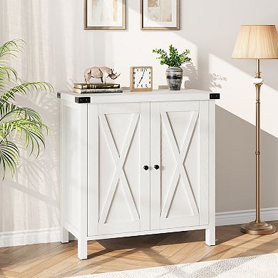 Small Storage Cabinet, Farmhouse Sideboard with 2 Doors & Adjustable Shelves, Buffet Cabinet