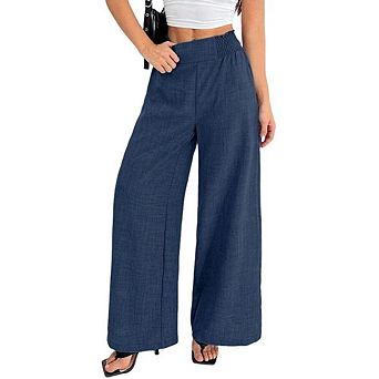 Women's High Waist Wide Leg Palazzo Pants Casual Elastic Waist Trousers