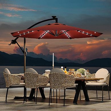10FT Cantilever Patio Umbrella with Solar Lights, 32 LED Lights