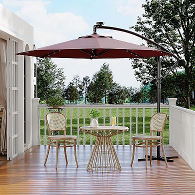 10FT Cantilever Patio Umbrella with Solar Lights, 32 LED Lights