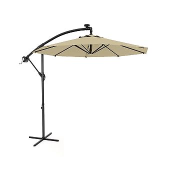 10FT Cantilever Patio Umbrella with Solar Lights, 32 LED Lights