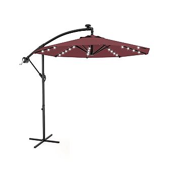 10FT Cantilever Patio Umbrella with Solar Lights, 32 LED Lights