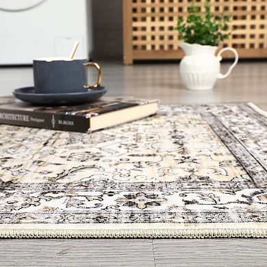 Boho Style Washable Non Slip Area Rug - Soft Indoor Carpet for Living Room Bedroom Kitchen Entryway