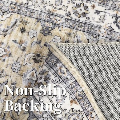 Boho Style Washable Non Slip Area Rug - Soft Indoor Carpet for Living Room Bedroom Kitchen Entryway