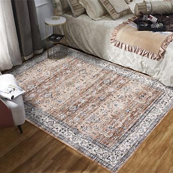Boho Style Washable Non Slip Area Rug - Soft Indoor Carpet for Living Room Bedroom Kitchen Entryway