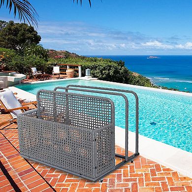 Double Layer Poolside Float Storage - PE Rattan Outdoor Caddy