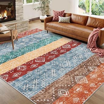 Modern Abstract Patchwork Pattern Printed Living Room Rug Washable Stain Resistant, Non-Slip