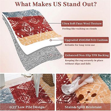 Modern Abstract Patchwork Pattern Printed Living Room Rug Washable Stain Resistant, Non-Slip